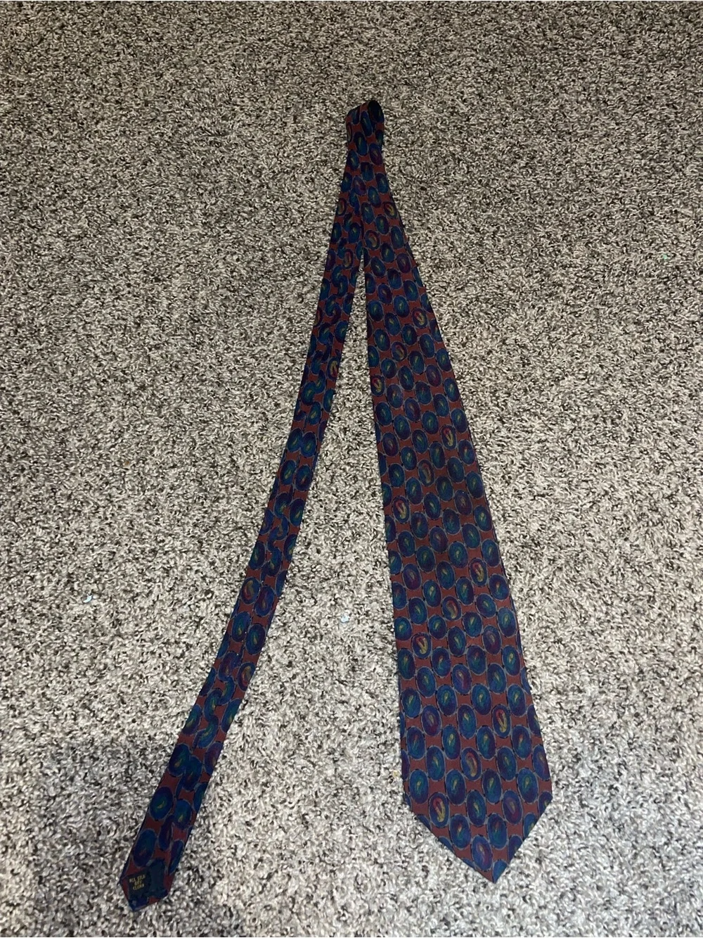 Alexander Julian Men's Burgundy Silk Tie with Blue & Green Circle Motif